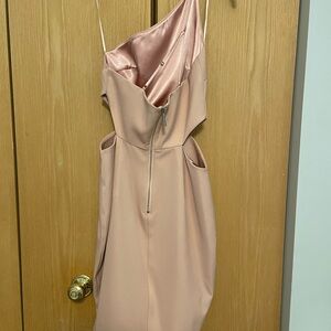 Blush pink asymmetrical, one shoulder dress exquisite for a black tie event